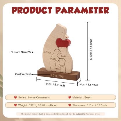 Personalised Bear Family Ornament Custom 5 Names & 1 Text Puzzles Home Decor Gifts for Family-Jessemade AU