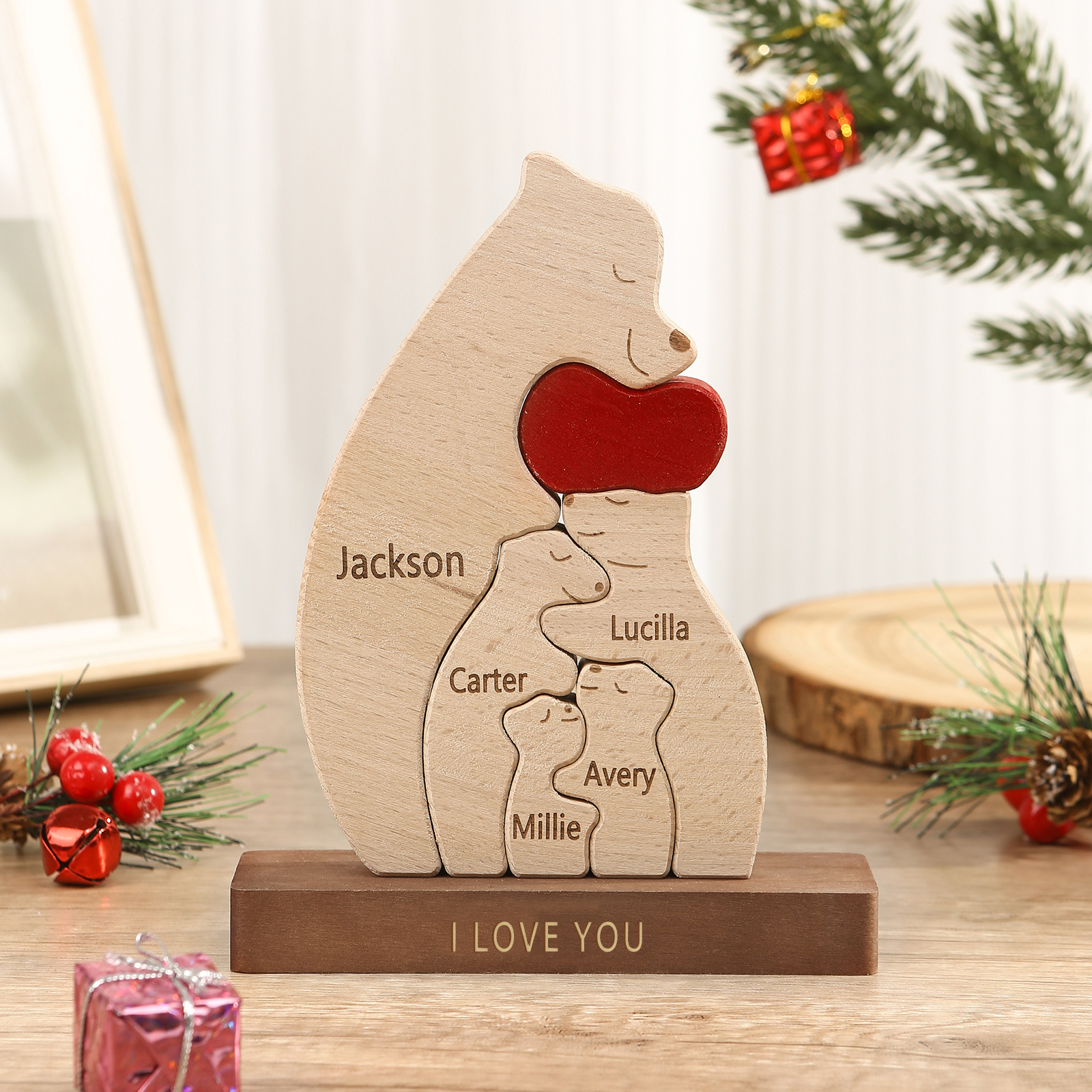 Personalised Bear Family Ornament Custom 5 Names & 1 Text Puzzles Home Decor Gifts for Family-Jessemade AU
