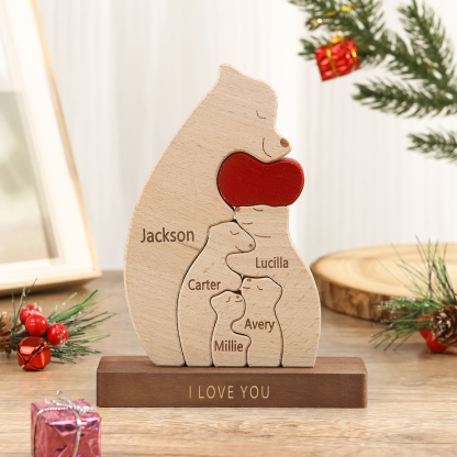 Personalised Bear Family Ornament Custom 5 Names & 1 Text Puzzles Home Decor Gifts for Family-Jessemade AU