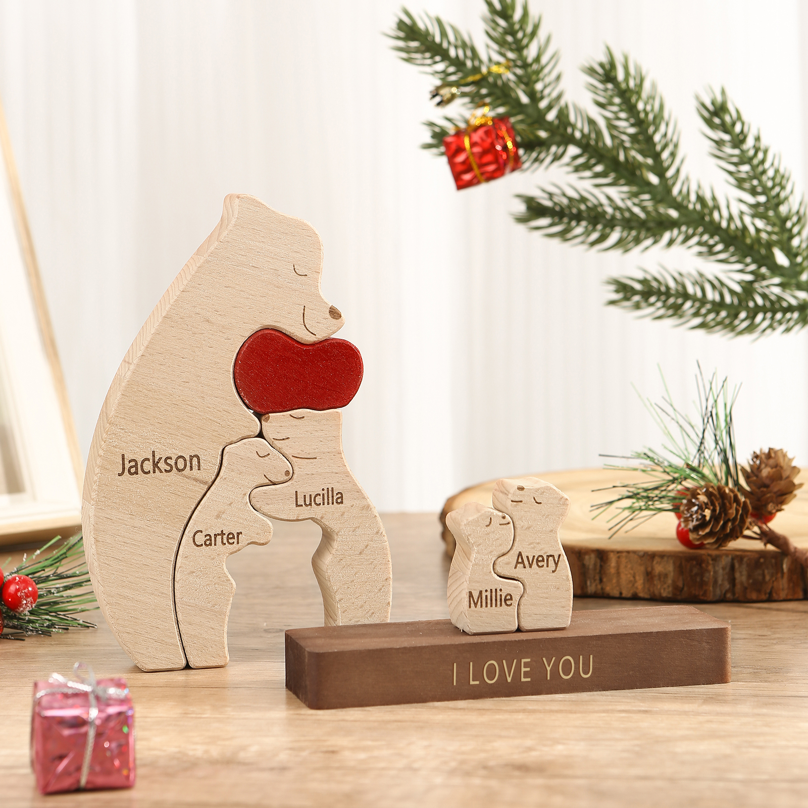 Personalised Bear Family Ornament Custom 5 Names & 1 Text Puzzles Home Decor Gifts for Family-Jessemade AU