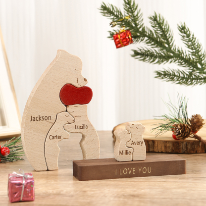Personalised Bear Family Ornament Custom 5 Names & 1 Text Puzzles Home Decor Gifts for Family-Jessemade AU