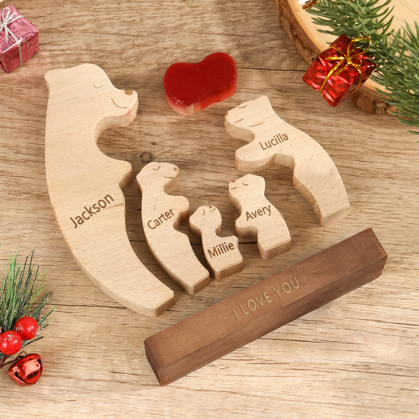 Personalised Bear Family Ornament Custom 5 Names & 1 Text Puzzles Home Decor Gifts for Family-Jessemade AU