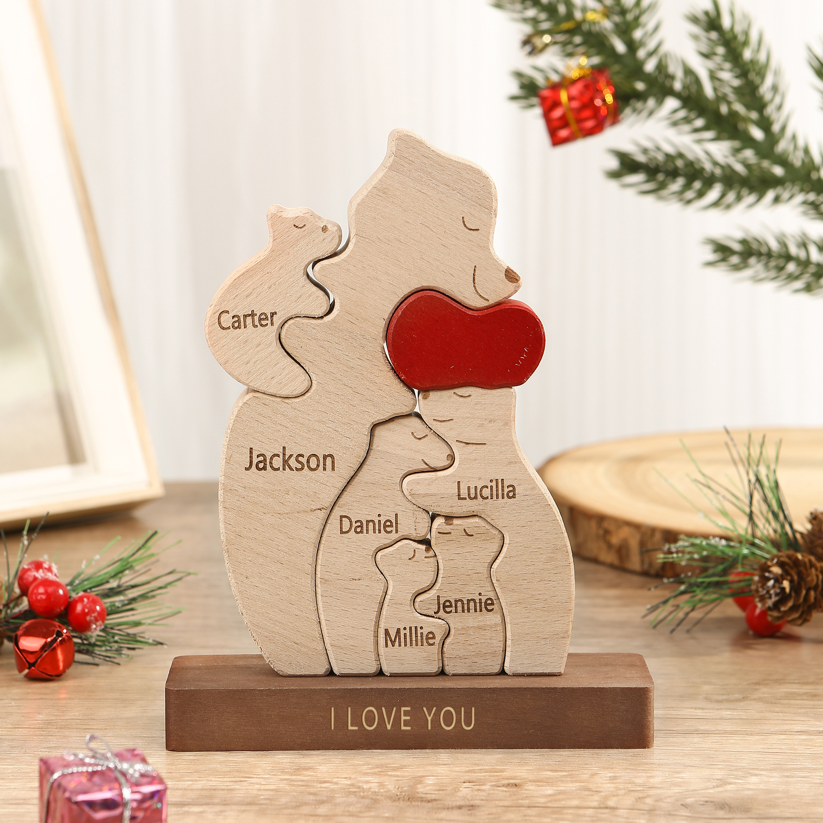 Personalised Bear Family Ornament Custom 6 Names & 1 Text Puzzles Home Decor Gifts for Family-Jessemade AU