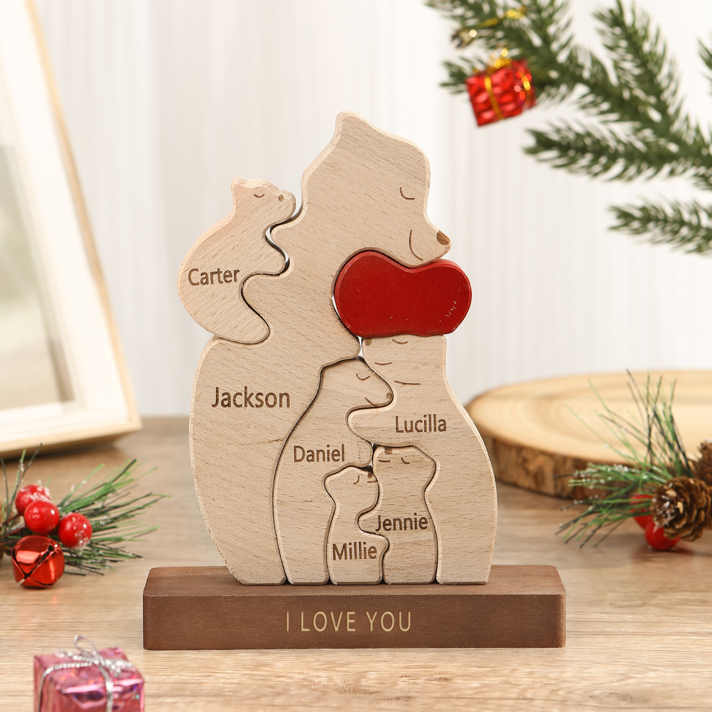 Personalised Bear Family Ornament Custom 6 Names & 1 Text Puzzles Home Decor Gifts for Family-Jessemade AU