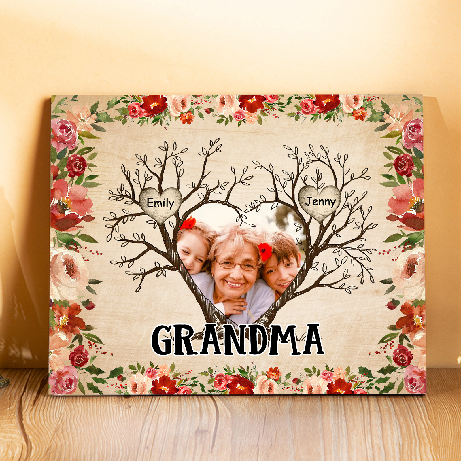 Personalised Text & Photo Wooden Plaque Custom 2–9 Names Family Tree Home Decor Gift for Grandma/Mother-Jessemade AU