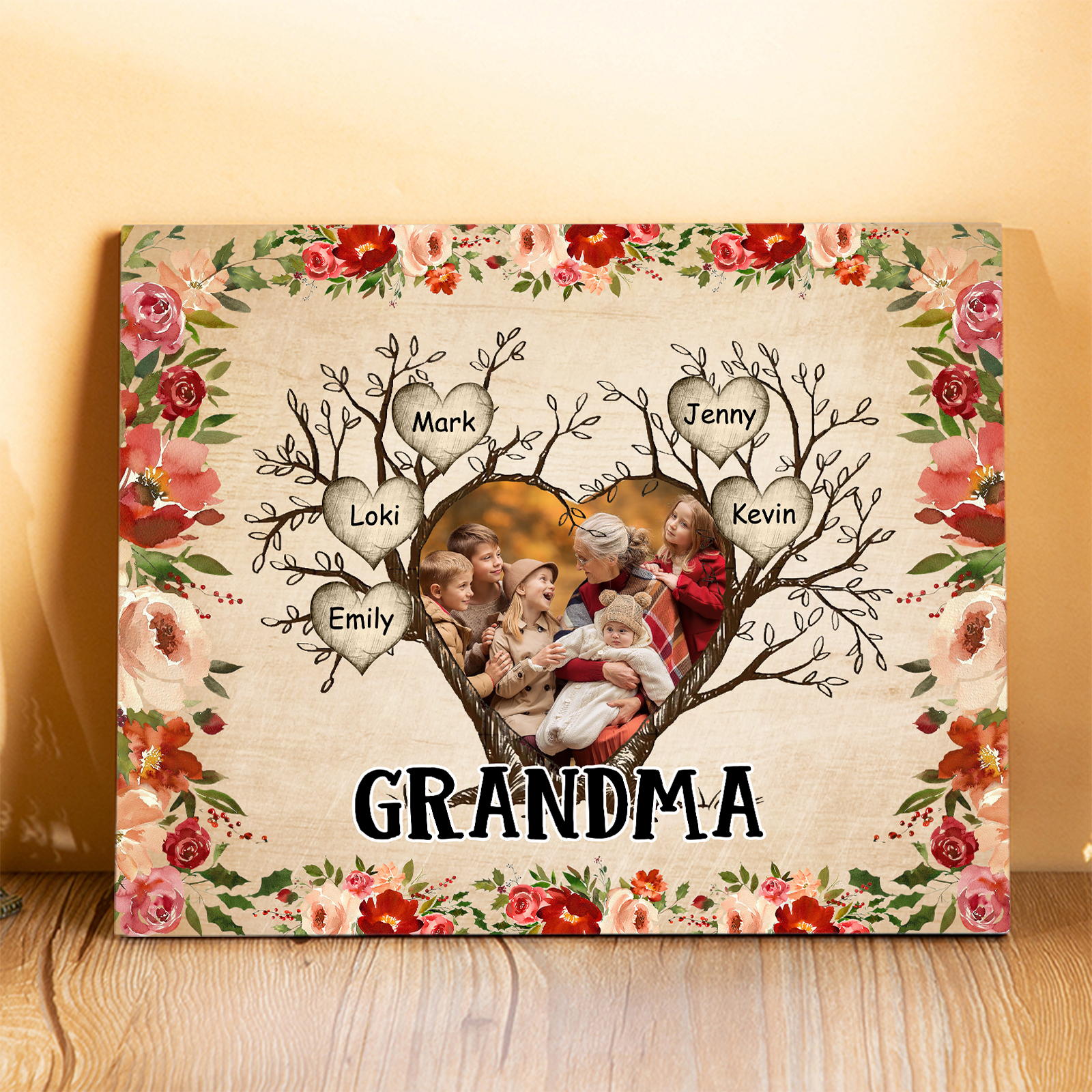 Personalised Text & Photo Wooden Plaque Custom 2–9 Names Family Tree Home Decor Gift for Grandma/Mother-Jessemade AU