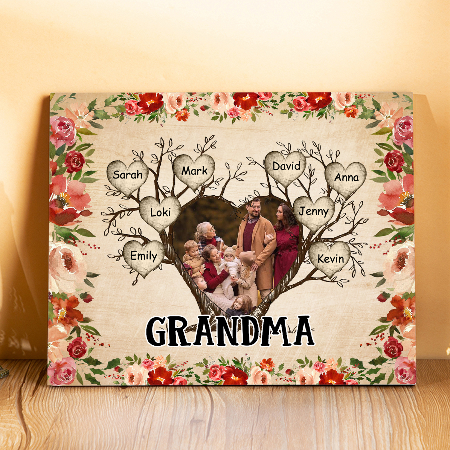 Personalised Text & Photo Wooden Plaque Custom 2–9 Names Family Tree Home Decor Gift for Grandma/Mother-Jessemade AU