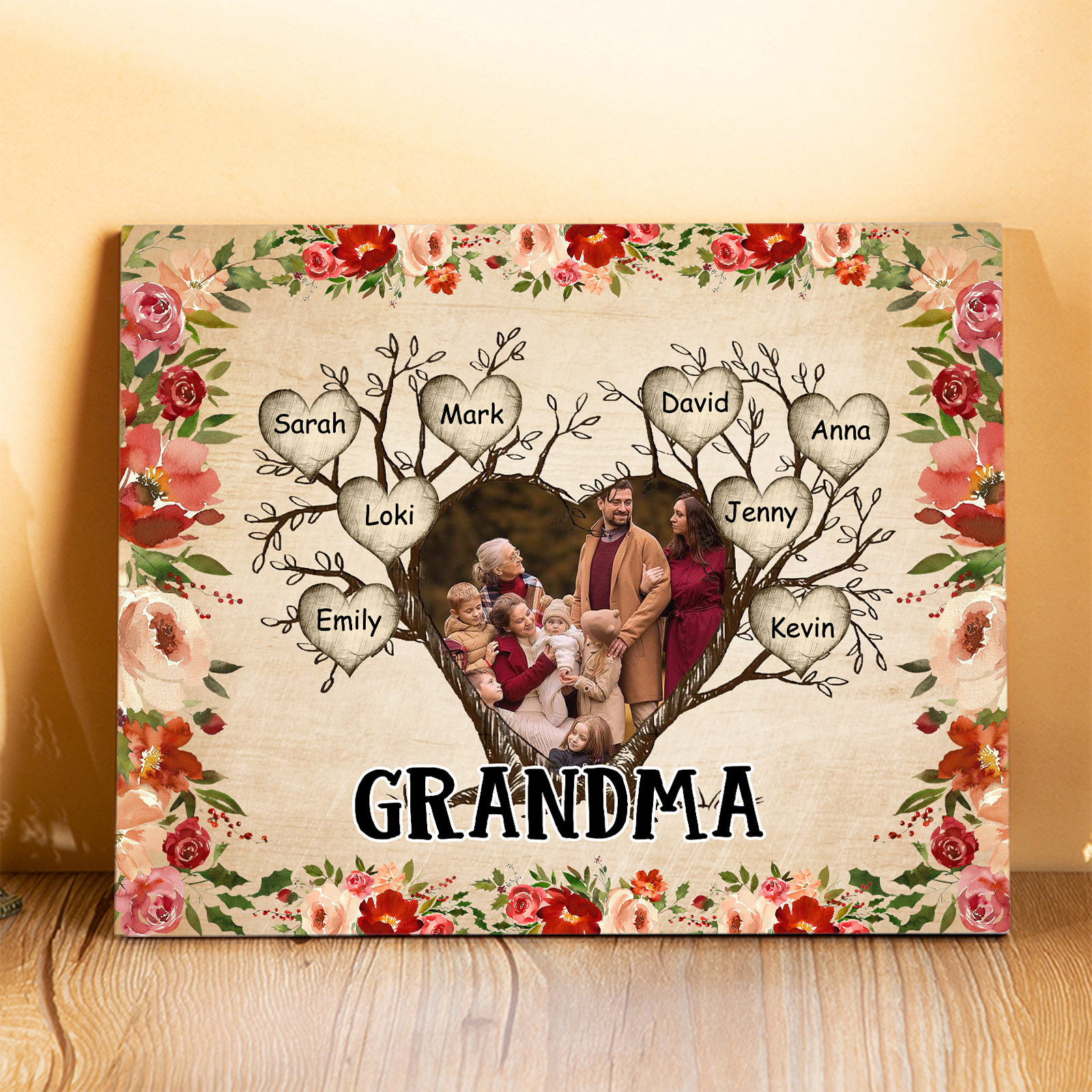 Personalised Text & Photo Wooden Plaque Custom 2–9 Names Family Tree Home Decor Gift for Grandma/Mother-Jessemade AU
