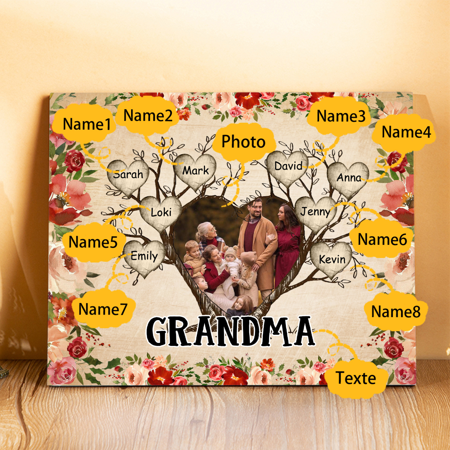 Personalised Text & Photo Wooden Plaque Custom 2–9 Names Family Tree Home Decor Gift for Grandma/Mother-Jessemade AU