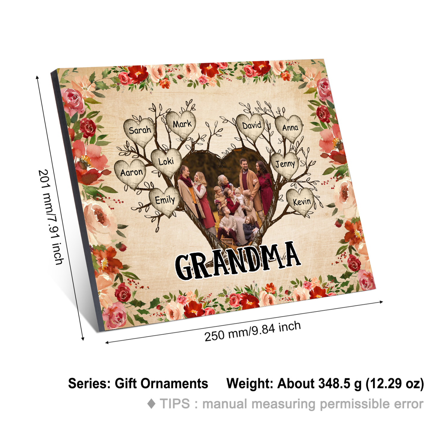 Personalised Text & Photo Wooden Plaque Custom 2–9 Names Family Tree Home Decor Gift for Grandma/Mother-Jessemade AU