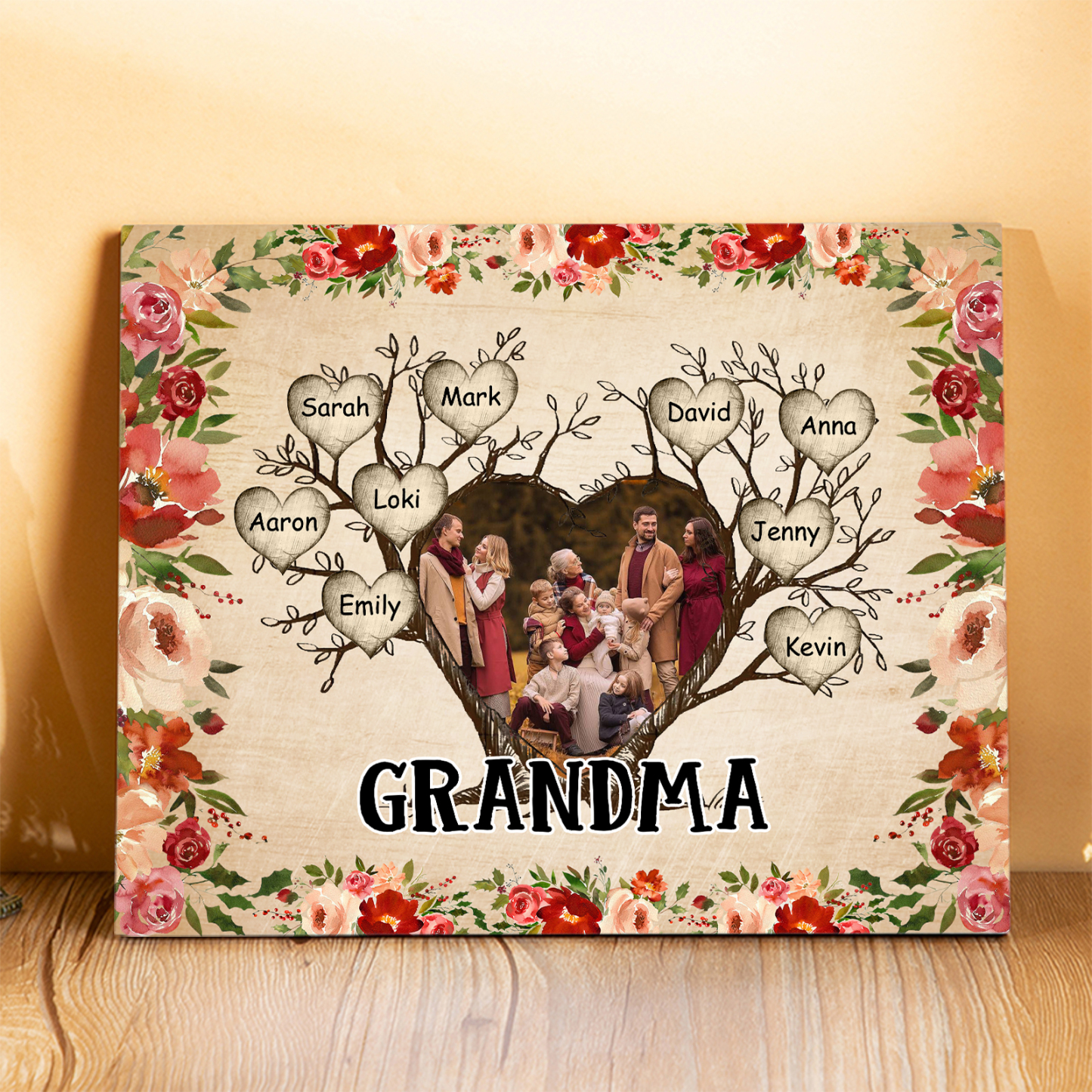 Personalised Text & Photo Wooden Plaque Custom 2–9 Names Family Tree Home Decor Gift for Grandma/Mother-Jessemade AU