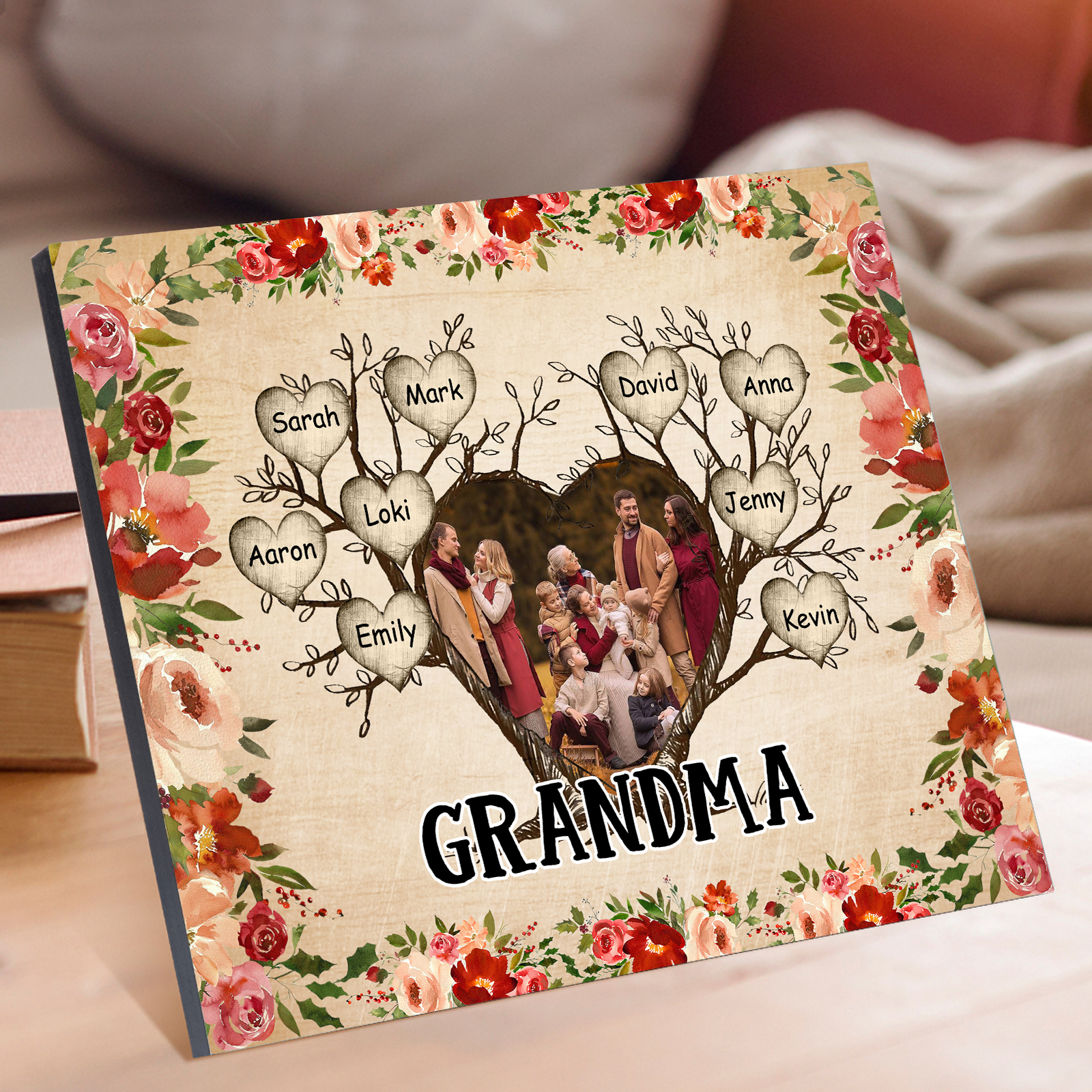 Personalised Text & Photo Wooden Plaque Custom 2–9 Names Family Tree Home Decor Gift for Grandma/Mother-Jessemade AU