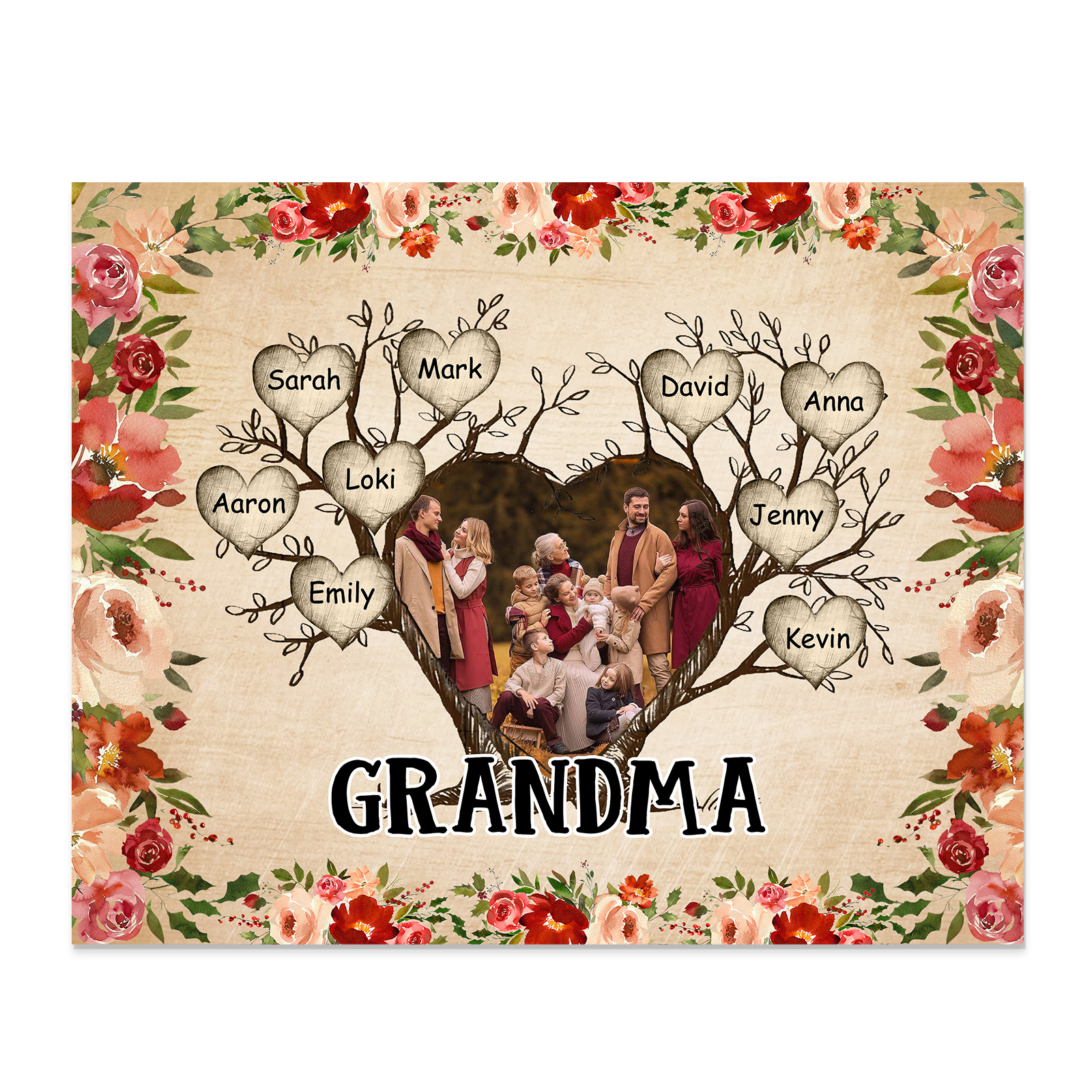 Personalised Text & Photo Wooden Plaque Custom 2–9 Names Family Tree Home Decor Gift for Grandma/Mother-Jessemade AU