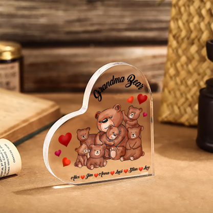 Personalised Bear Family Acrylic Heart Plaque Custom 1 Text & 1–6 Names Ornament Gifts for Grandma/Mother-Jessemade AU