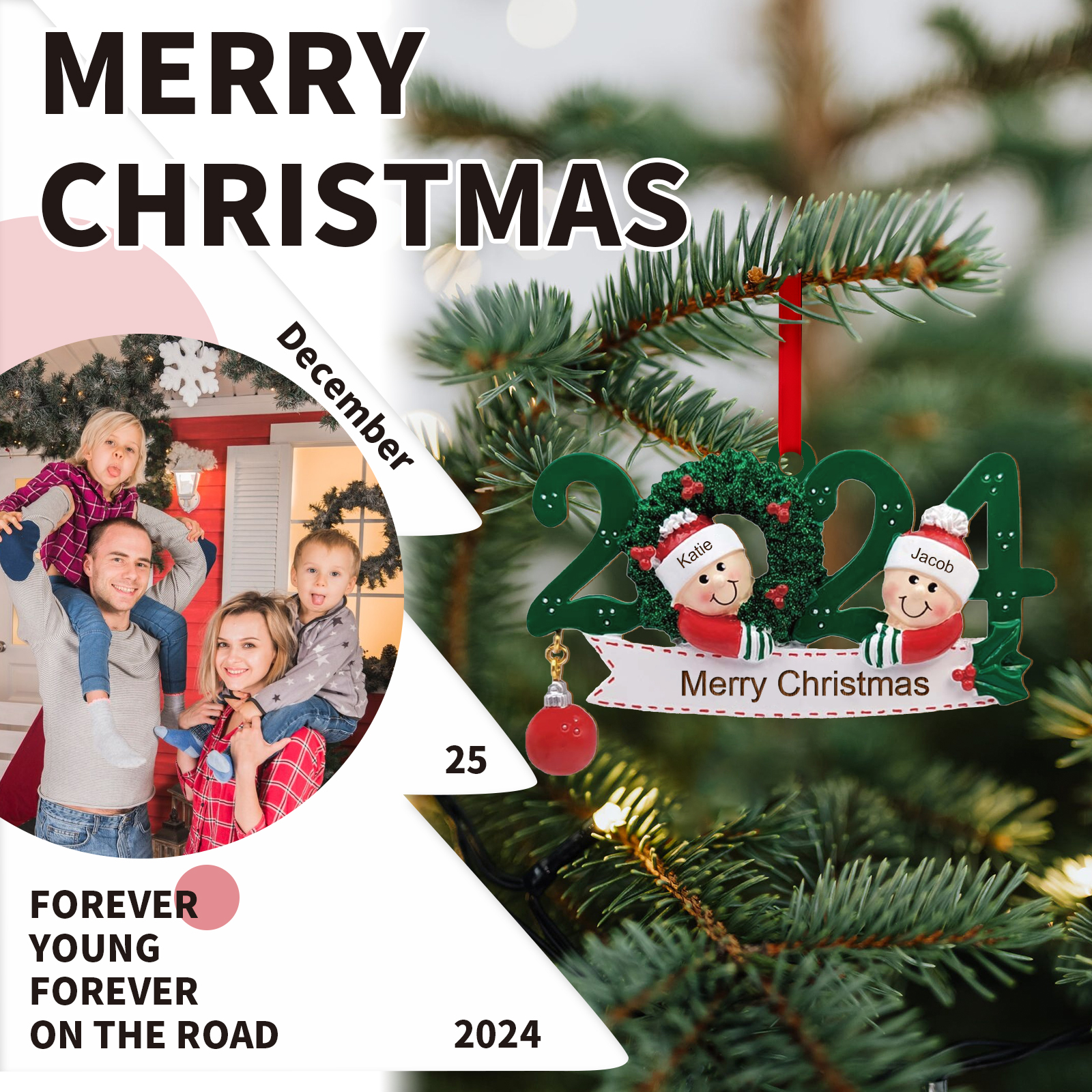 2024 Personalised Christmas Hanging Ornament Custom 1 Text & 2 Names Wooden Gifts for Couple-Jessemade AU