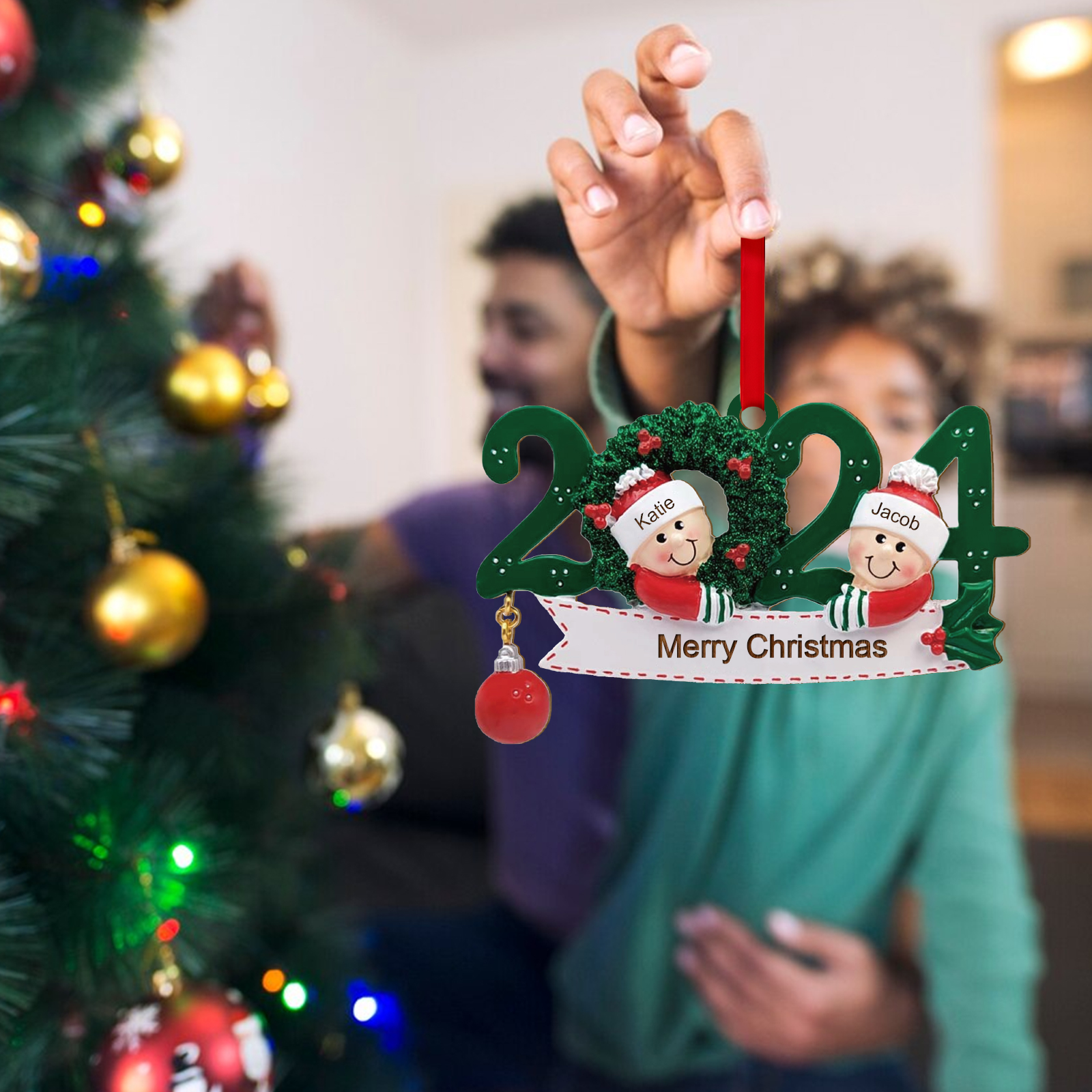 2024 Personalised Christmas Hanging Ornament Custom 1 Text & 2 Names Wooden Gifts for Couple-Jessemade AU