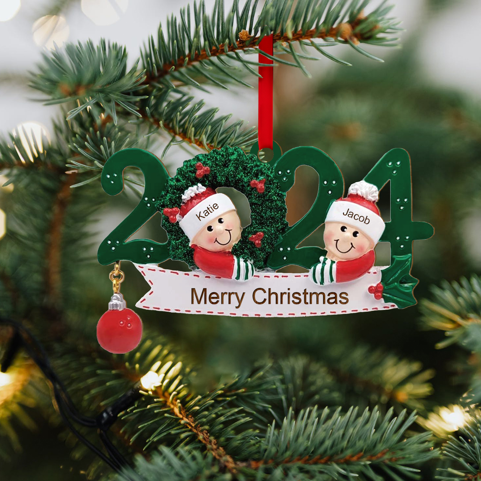 2024 Personalised Christmas Hanging Ornament Custom 1 Text & 2 Names Wooden Gifts for Couple-Jessemade AU