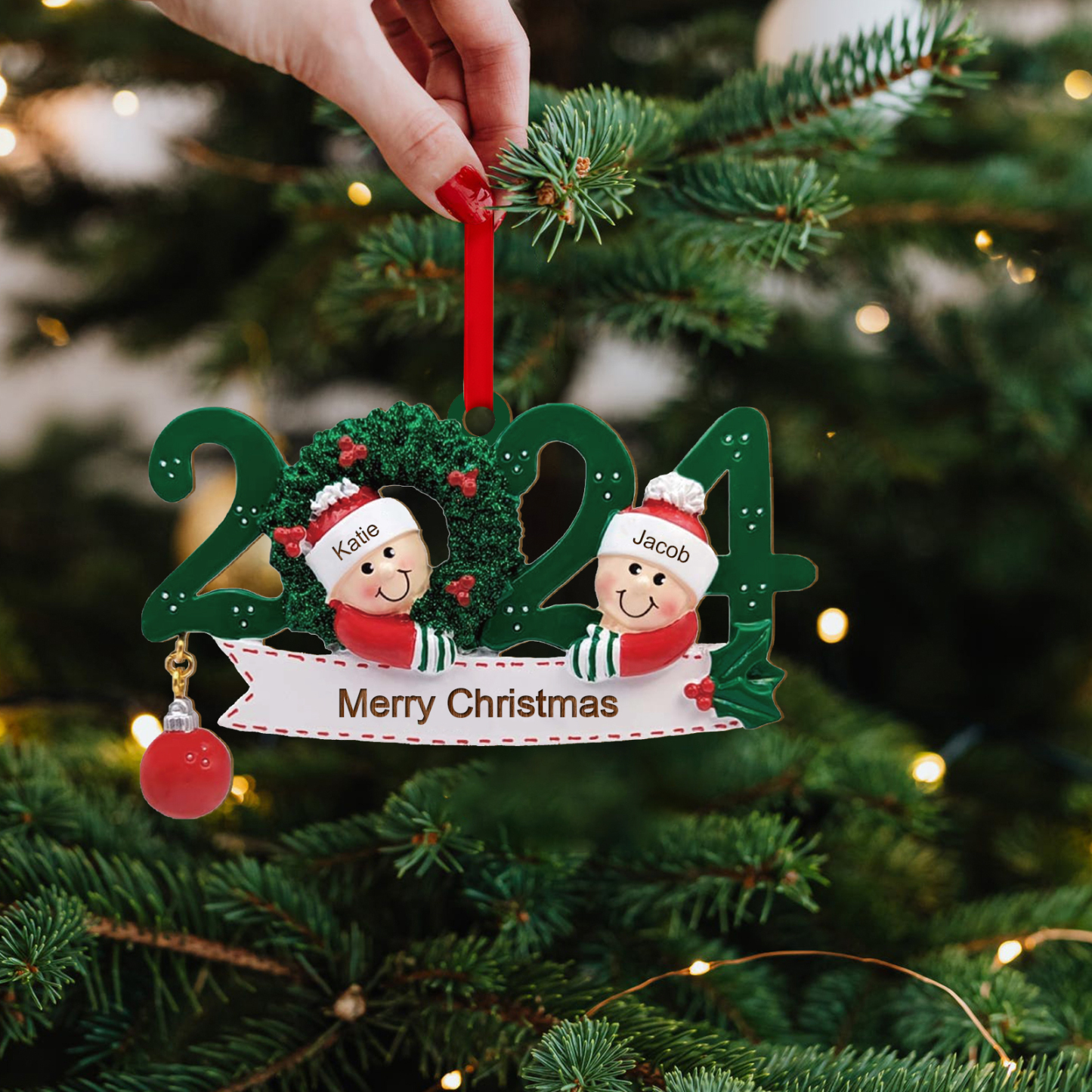 2024 Personalised Christmas Hanging Ornament Custom 1 Text & 2 Names Wooden Gifts for Couple-Jessemade AU