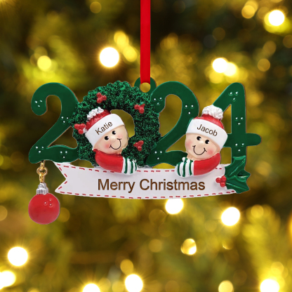 2024 Personalised Christmas Hanging Ornament Custom 1 Text & 2 Names Wooden Gifts for Couple-Jessemade AU