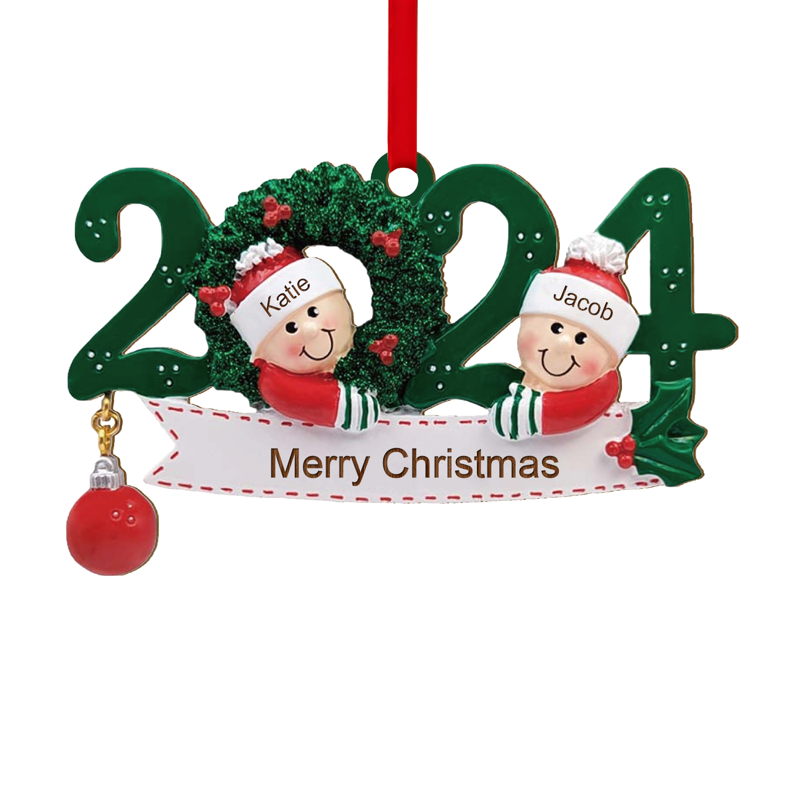 2024 Personalised Christmas Hanging Ornament Custom 1 Text & 2 Names Wooden Gifts for Couple-Jessemade AU