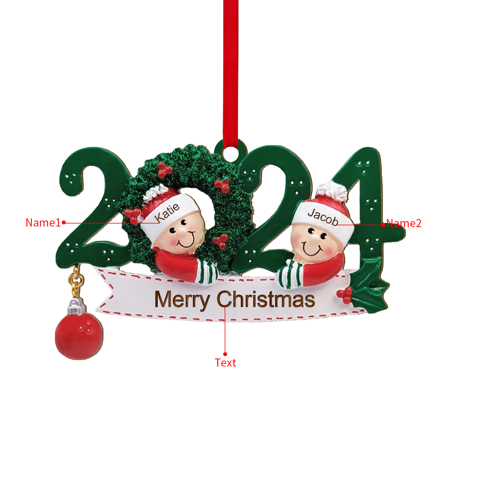 2024 Personalised Christmas Hanging Ornament Custom 1 Text & 2 Names Wooden Gifts for Couple