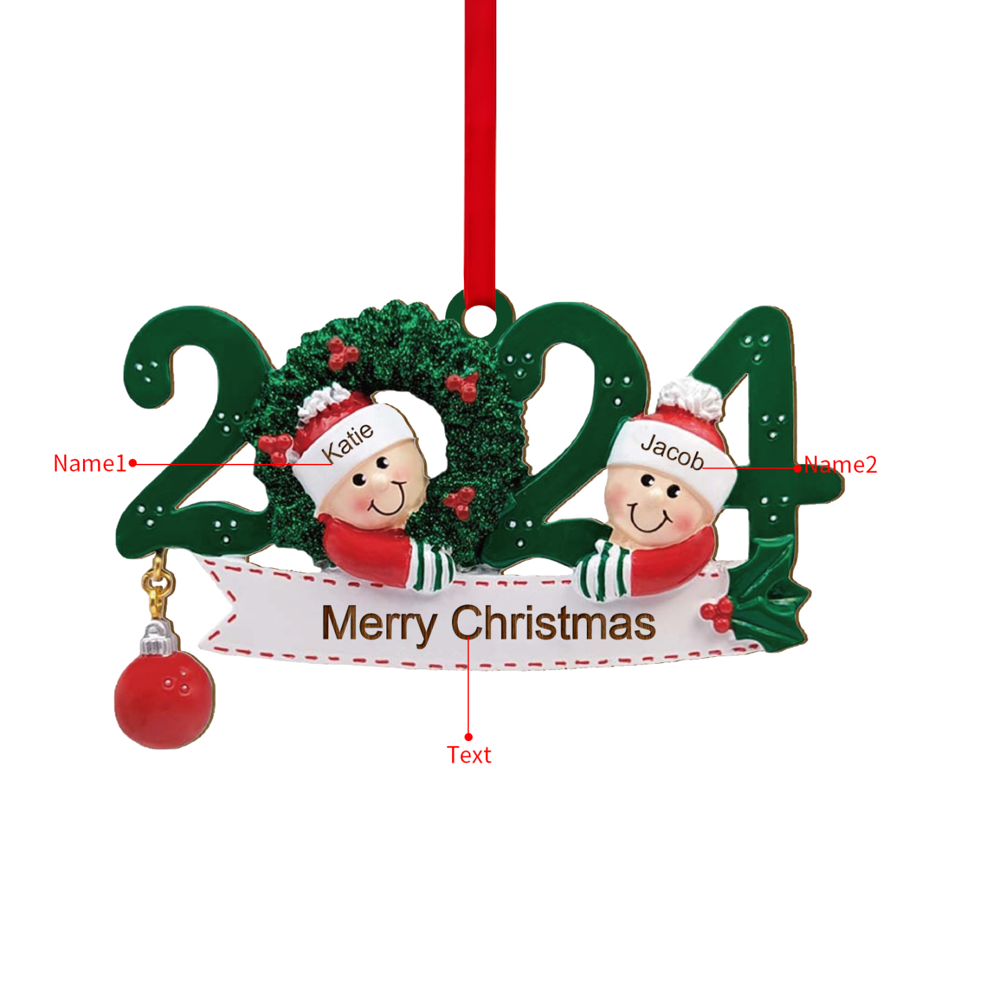 2024 Personalised Christmas Hanging Ornament Custom 1 Text & 2 Names Wooden Gifts for Couple-Jessemade AU