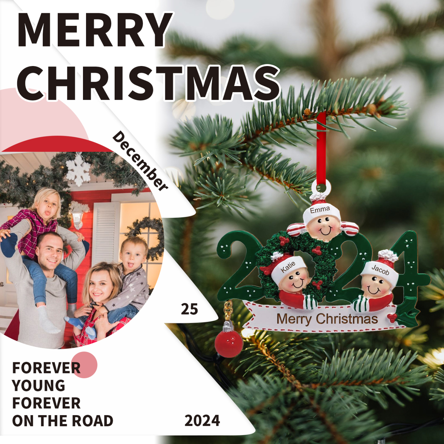 2024 Personalised Christmas Hanging Ornament Custom 1 Text & 3 Names Wooden Gifts for Family-Jessemade AU