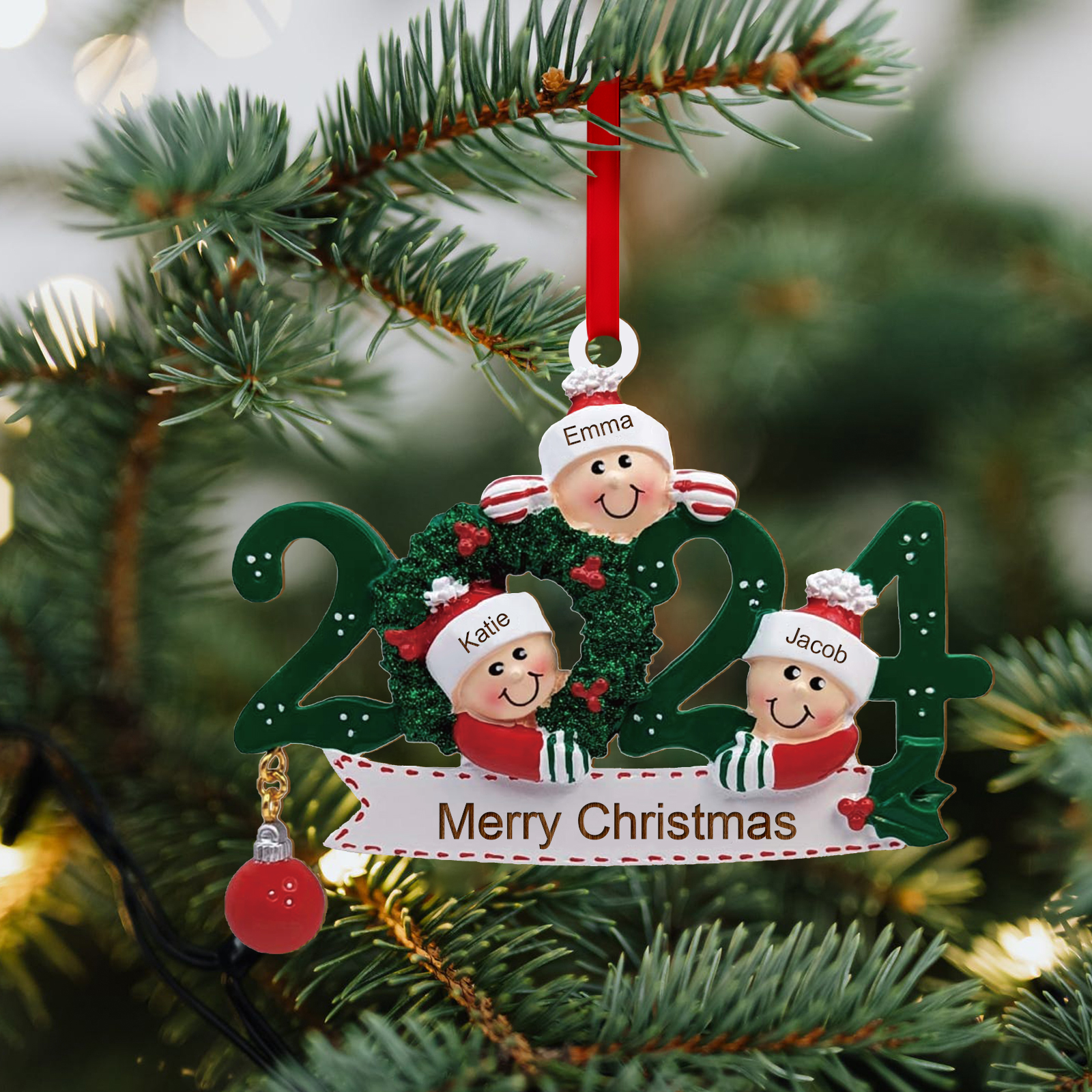 2024 Personalised Christmas Hanging Ornament Custom 1 Text & 3 Names Wooden Gifts for Family-Jessemade AU