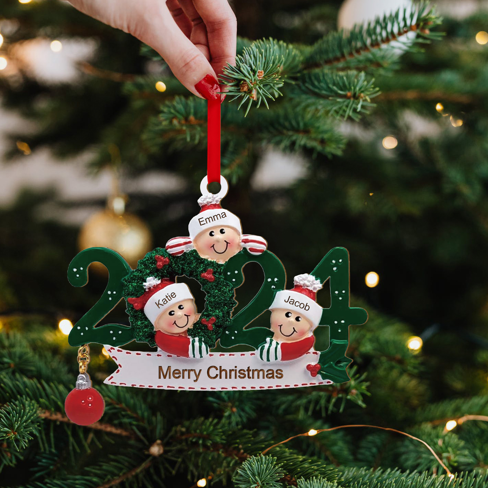 2024 Personalised Christmas Hanging Ornament Custom 1 Text & 3 Names Wooden Gifts for Family-Jessemade AU