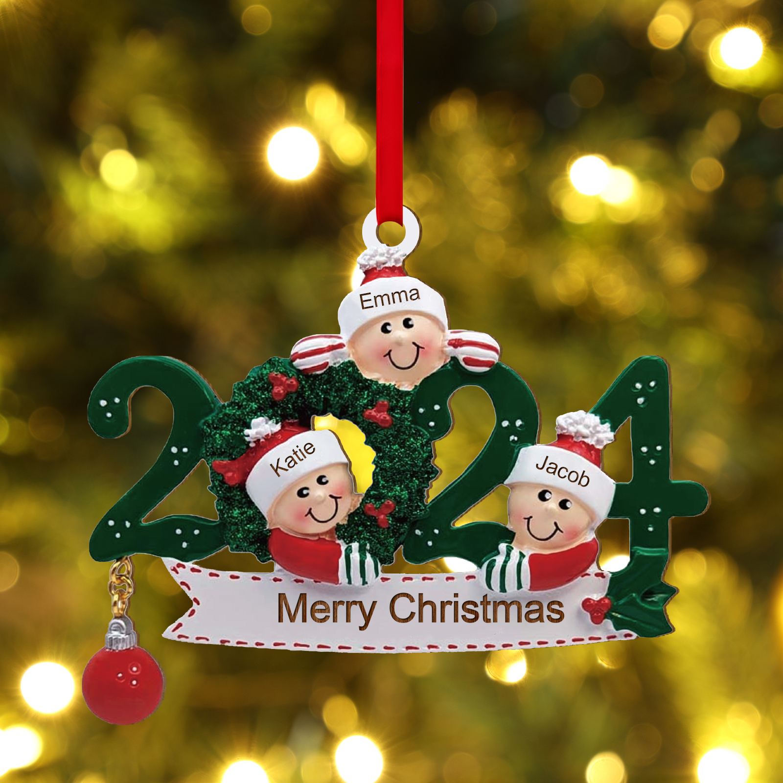 2024 Personalised Christmas Hanging Ornament Custom 1 Text & 3 Names Wooden Gifts for Family-Jessemade AU