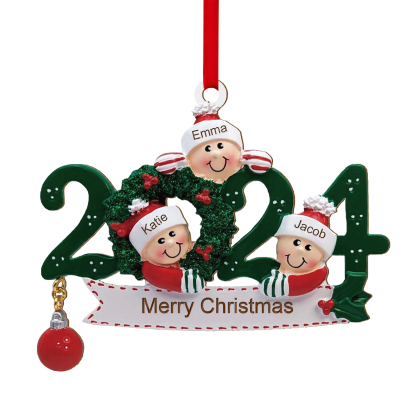 2024 Personalised Christmas Hanging Ornament Custom 1 Text & 3 Names Wooden Gifts for Family-Jessemade AU
