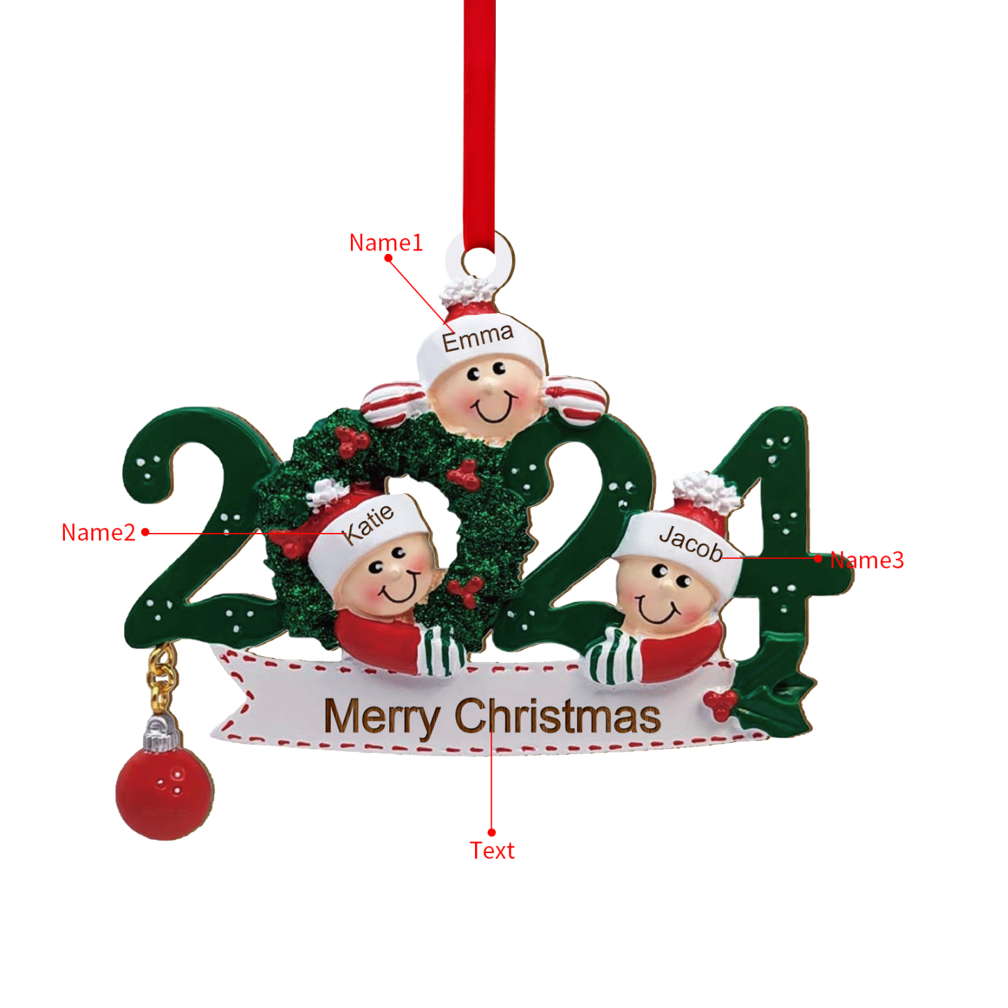 2024 Personalised Christmas Hanging Ornament Custom 1 Text & 3 Names Wooden Gifts for Family-Jessemade AU