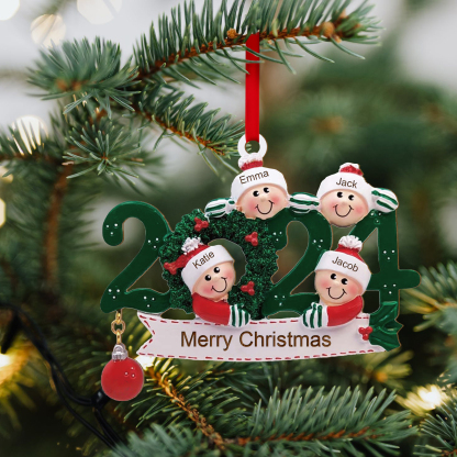 2024 Personalised Christmas Hanging Ornament Custom 1 Text & 4 Names Wooden Gifts for Family-Jessemade AU