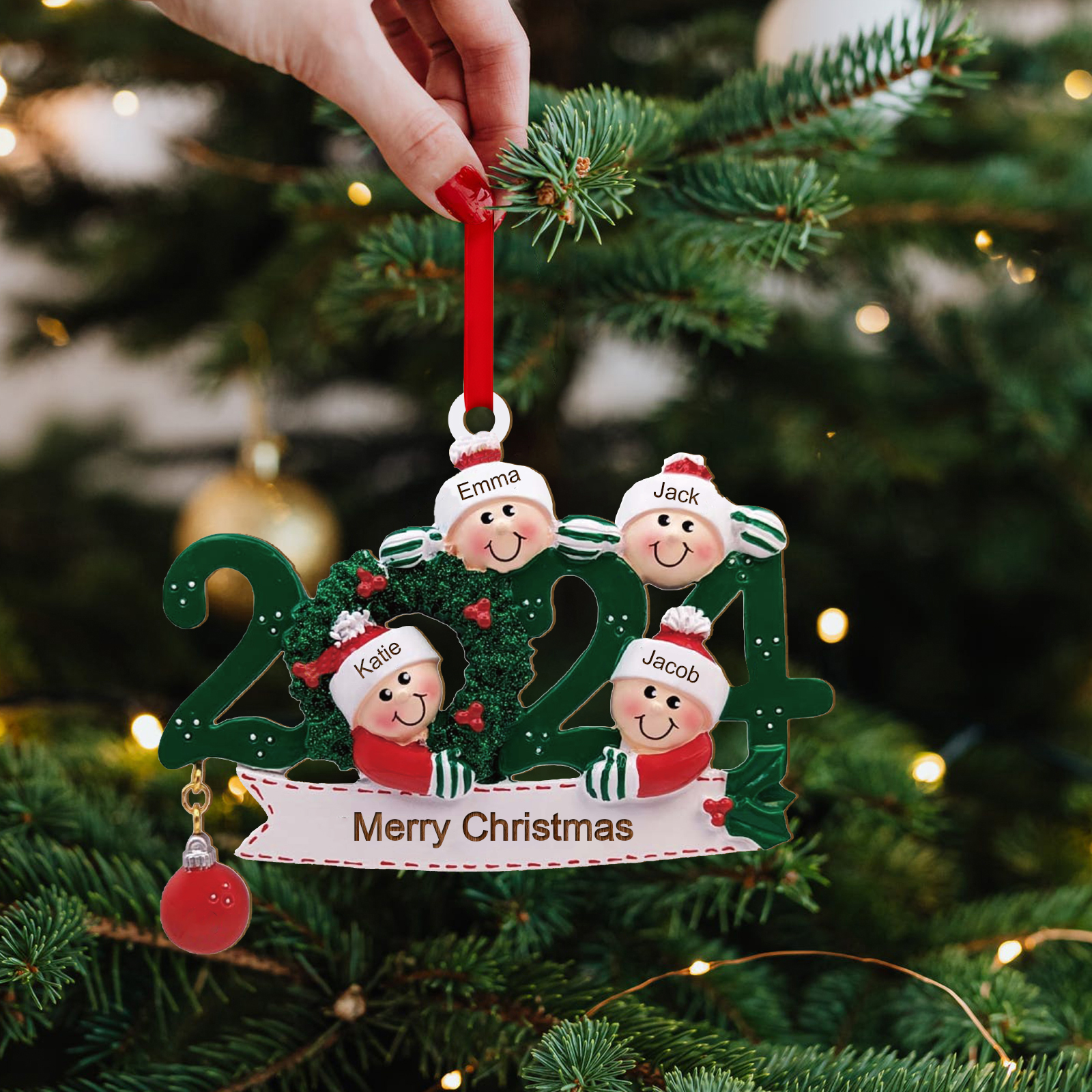 2024 Personalised Christmas Hanging Ornament Custom 1 Text & 4 Names Wooden Gifts for Family-Jessemade AU