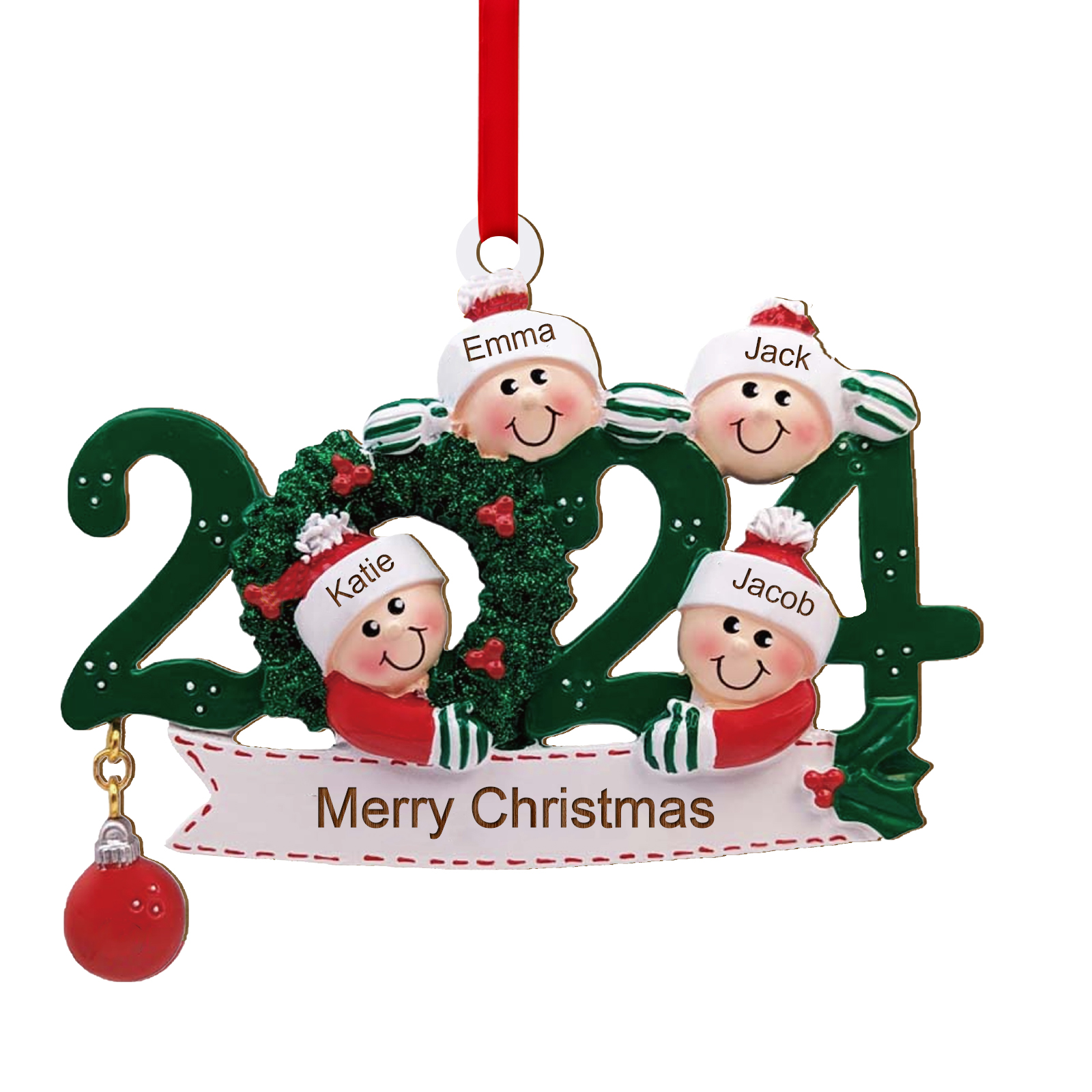 2024 Personalised Christmas Hanging Ornament Custom 1 Text & 4 Names Wooden Gifts for Family-Jessemade AU