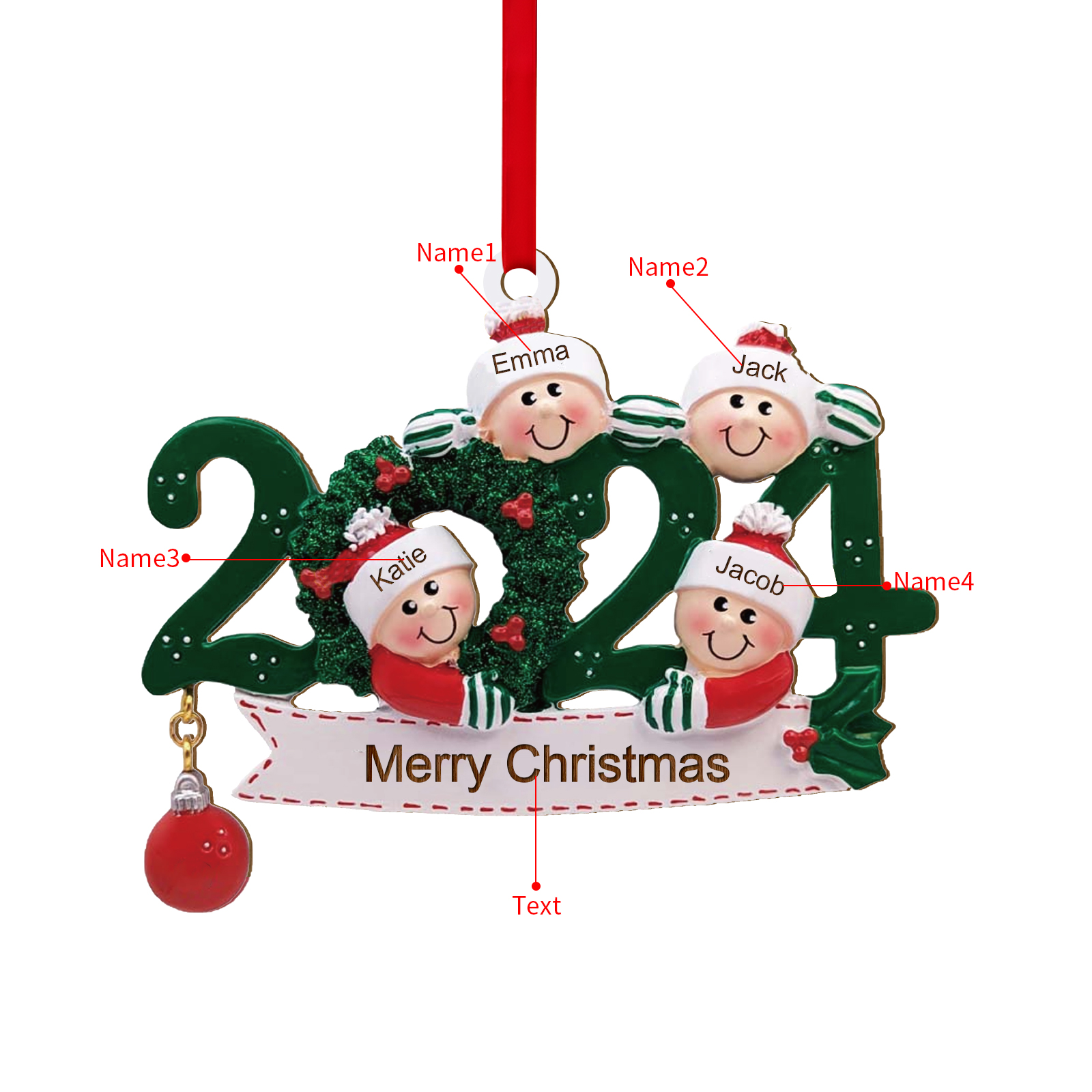 2024 Personalised Christmas Hanging Ornament Custom 1 Text & 4 Names Wooden Gifts for Family