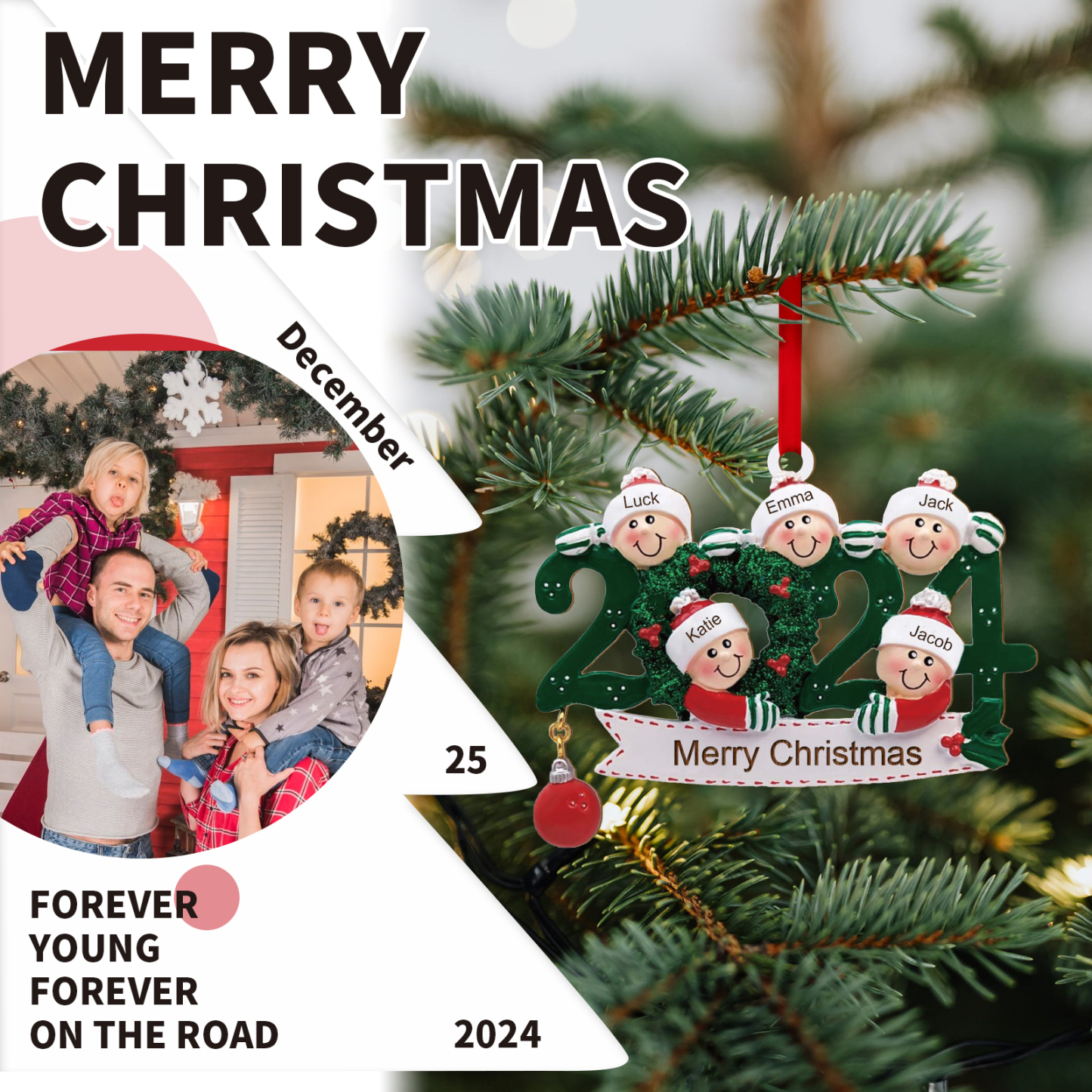 2024 Personalised Christmas Hanging Ornament Custom 1 Text & 5 Names Wooden Gifts for Family-Jessemade AU