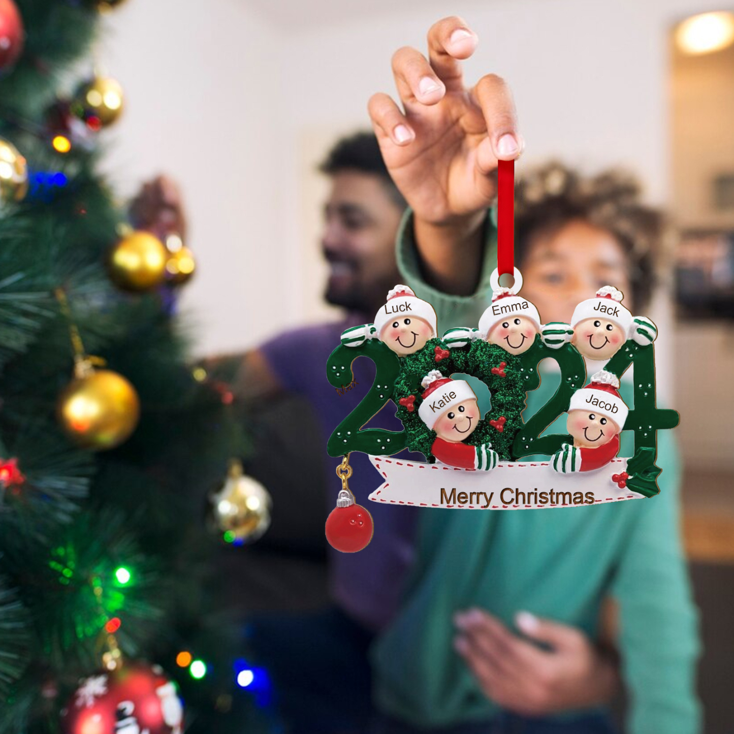 2024 Personalised Christmas Hanging Ornament Custom 1 Text & 5 Names Wooden Gifts for Family-Jessemade AU