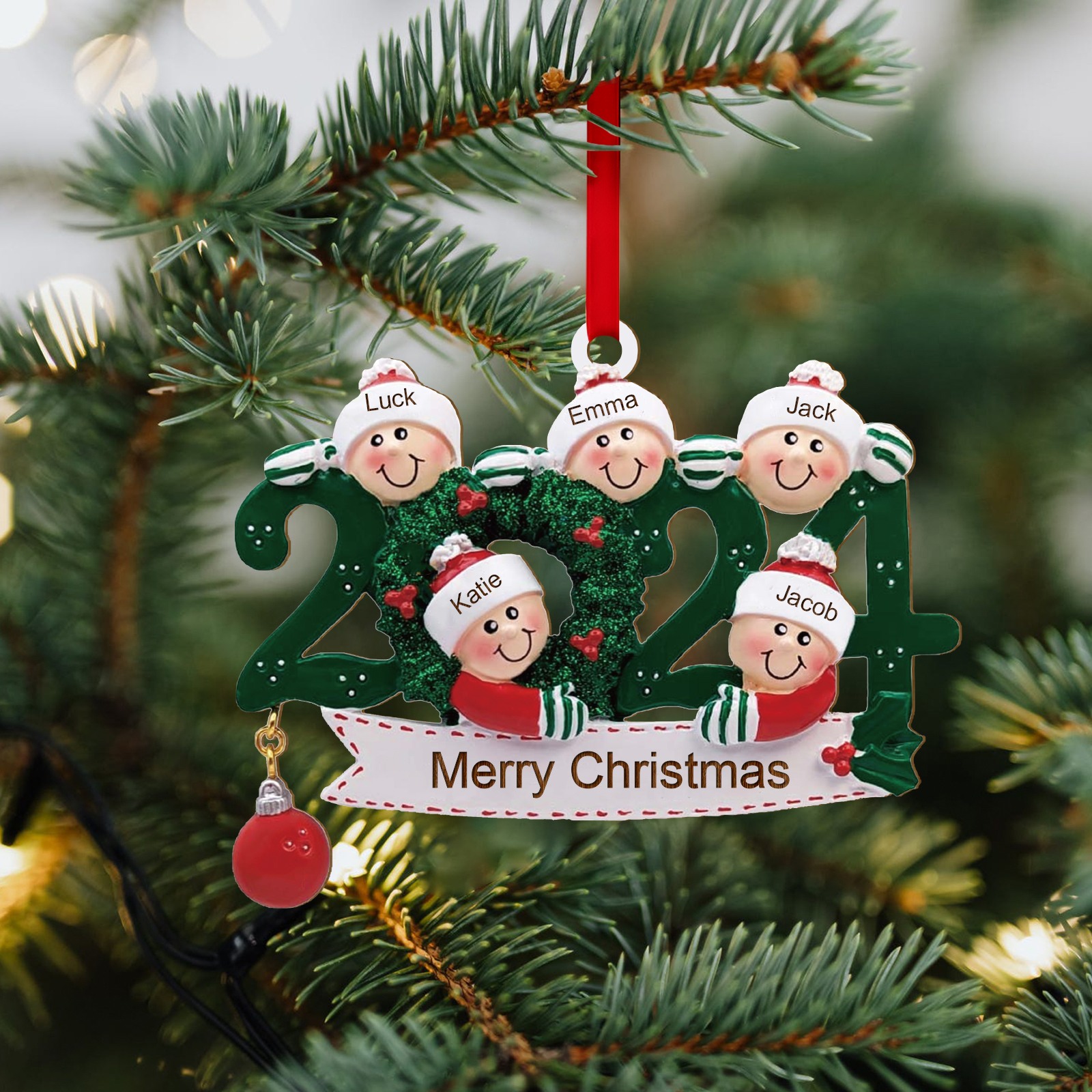 2024 Personalised Christmas Hanging Ornament Custom 1 Text & 5 Names Wooden Gifts for Family-Jessemade AU