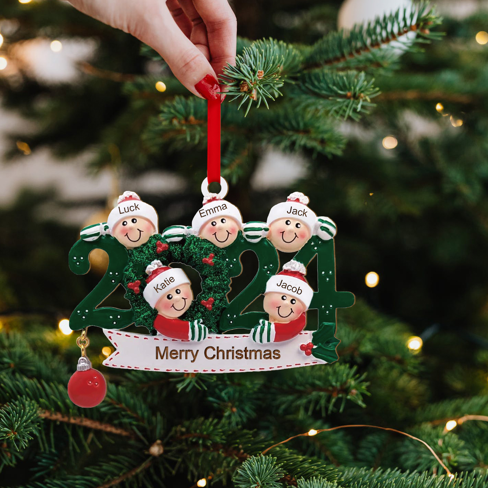 2024 Personalised Christmas Hanging Ornament Custom 1 Text & 5 Names Wooden Gifts for Family-Jessemade AU