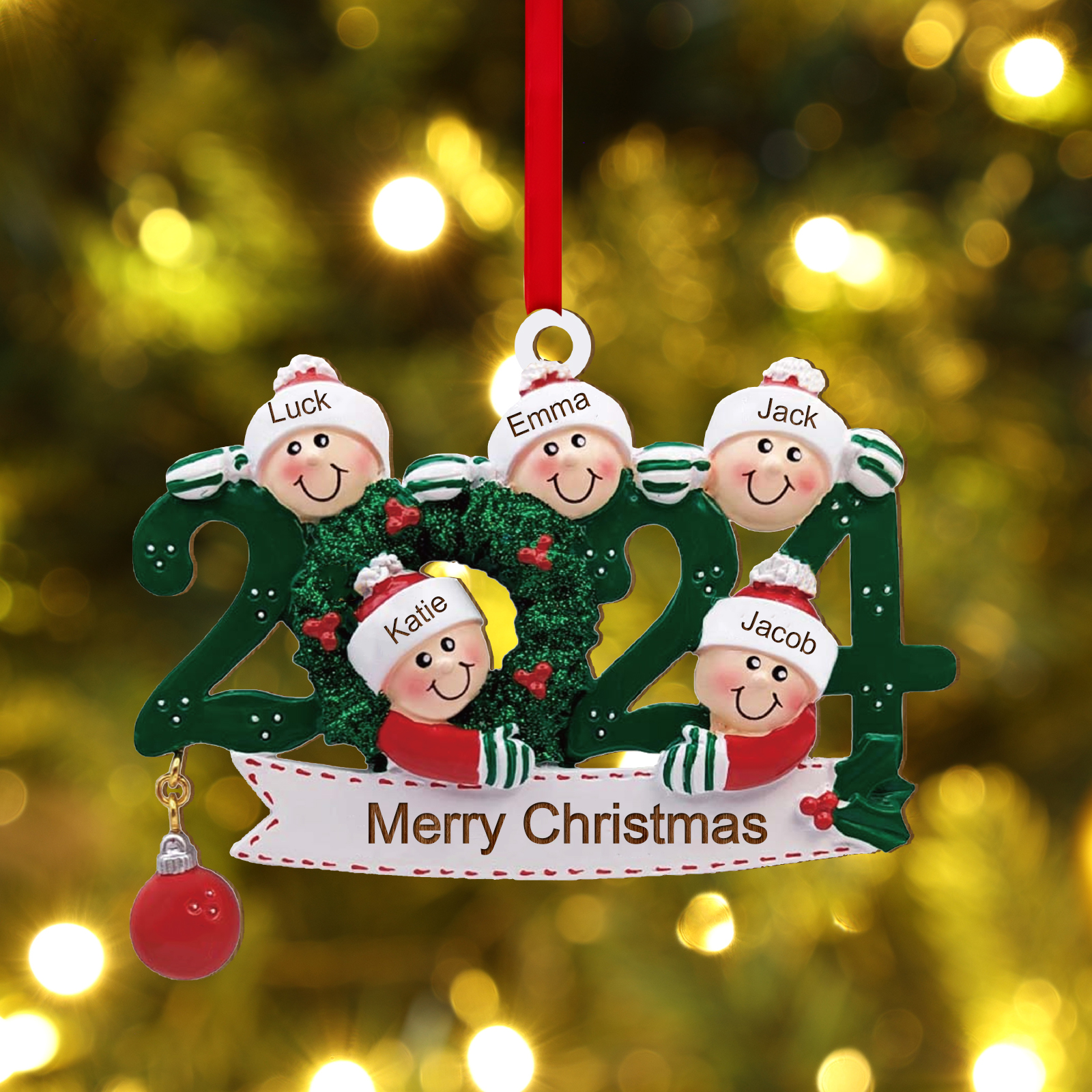 2024 Personalised Christmas Hanging Ornament Custom 1 Text & 5 Names Wooden Gifts for Family