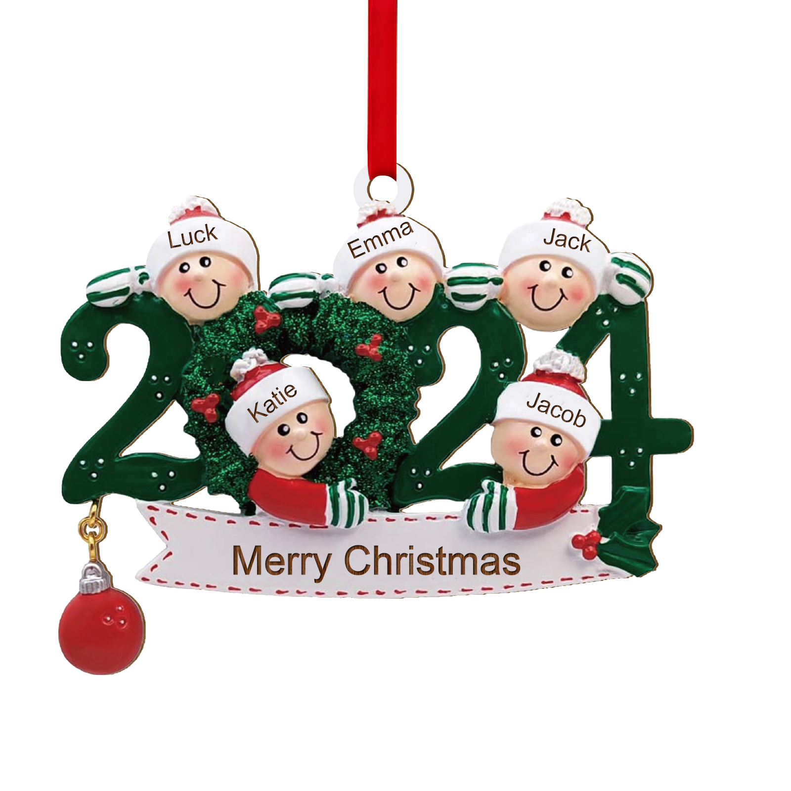 2024 Personalised Christmas Hanging Ornament Custom 1 Text & 5 Names Wooden Gifts for Family-Jessemade AU