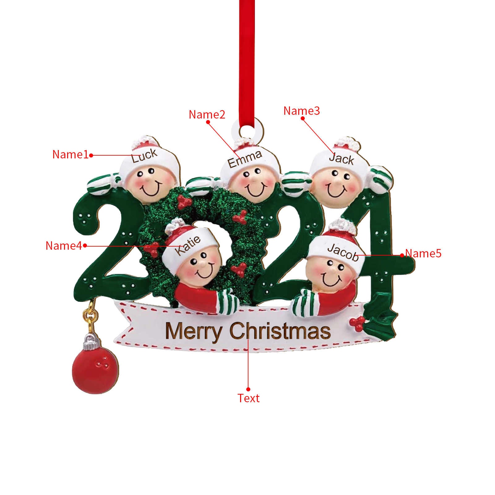 2024 Personalised Christmas Hanging Ornament Custom 1 Text & 5 Names Wooden Gifts for Family