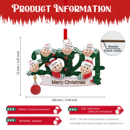 2024 Personalised Christmas Hanging Ornament Custom 1 Text & 6 Names Wooden Gifts for Family-Jessemade AU