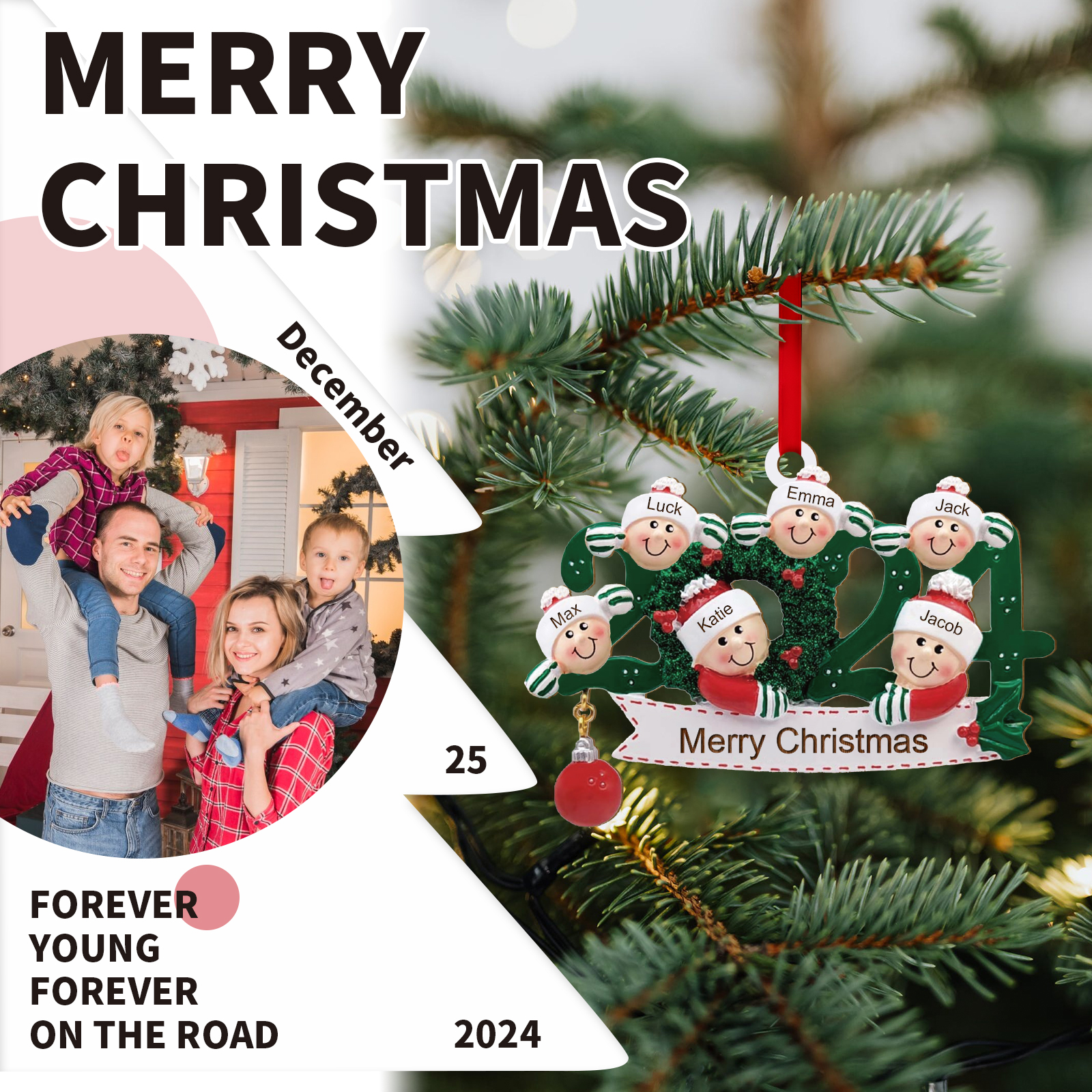 2024 Personalised Christmas Hanging Ornament Custom 1 Text & 6 Names Wooden Gifts for Family-Jessemade AU