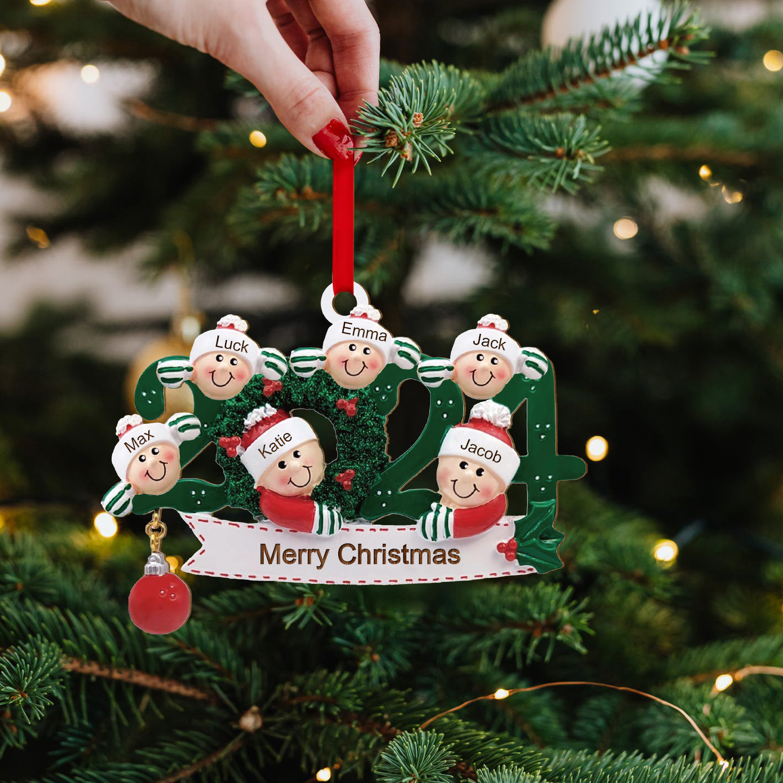 2024 Personalised Christmas Hanging Ornament Custom 1 Text & 6 Names Wooden Gifts for Family-Jessemade AU