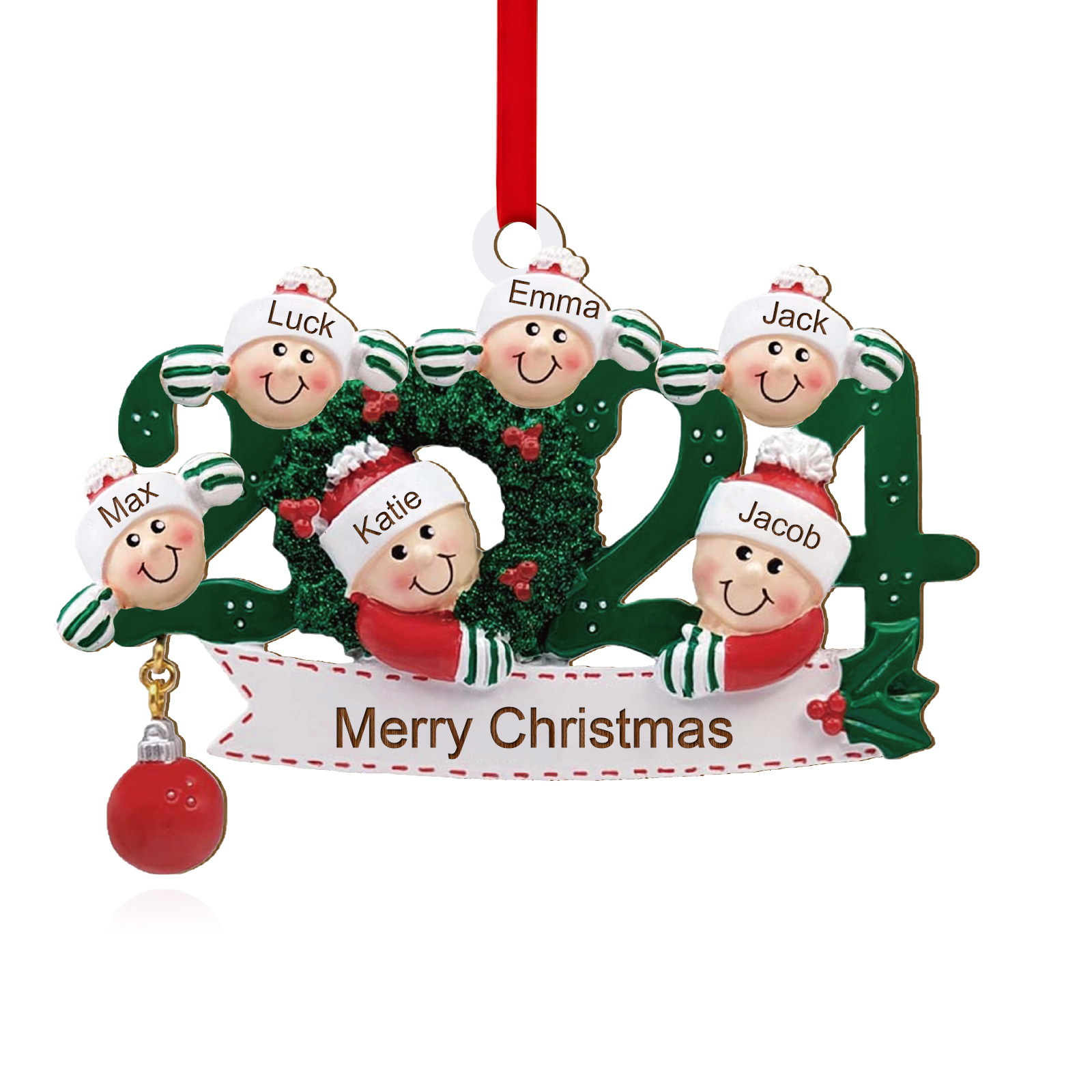 2024 Personalised Christmas Hanging Ornament Custom 1 Text & 6 Names Wooden Gifts for Family-Jessemade AU