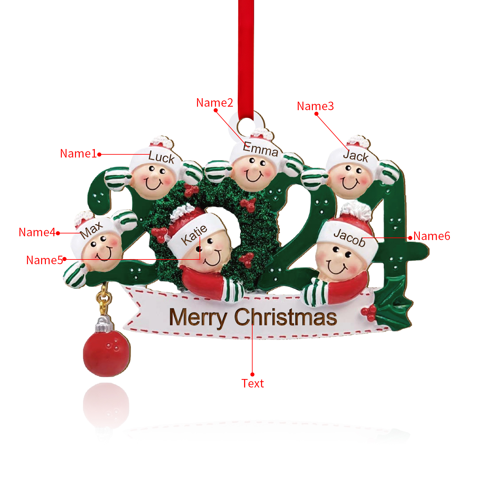 2024 Personalised Christmas Hanging Ornament Custom 1 Text & 6 Names Wooden Gifts for Family