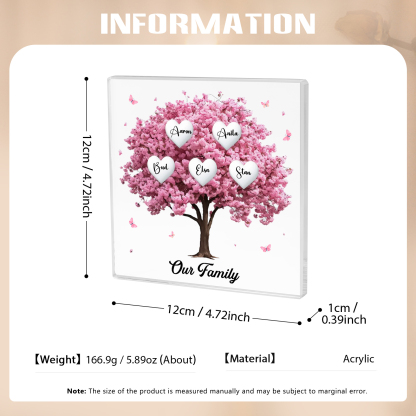 Personalised Pink Family Tree Acrylic Square Plaque Custom 2–10 Names & 1 Text Ornament Christmas Gifts for Grandma/Mother-Jessemade AU