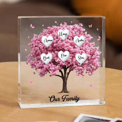Personalised Pink Family Tree Acrylic Square Plaque Custom 2–10 Names & 1 Text Ornament Christmas Gifts for Grandma/Mother-Jessemade AU